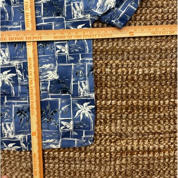 Pierre Cardin Luau Hawaiian Camp Shirt Short Sleeve Blue Sea Shells (Large) Vint - Picture 7 of 8